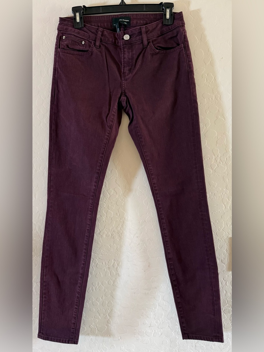 The Kooples, size 28, burgundy stretch skinny jeans
